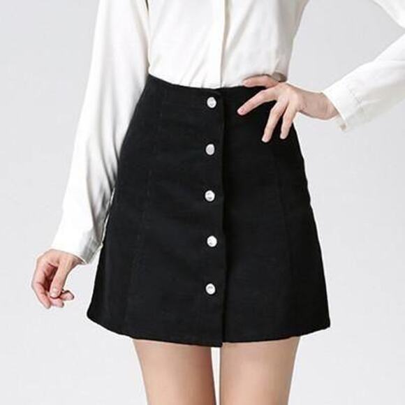 H&M Black Button Up A-Line Mini Skirt Skater Skirt Cute Size 4 - Picture 1 of 7